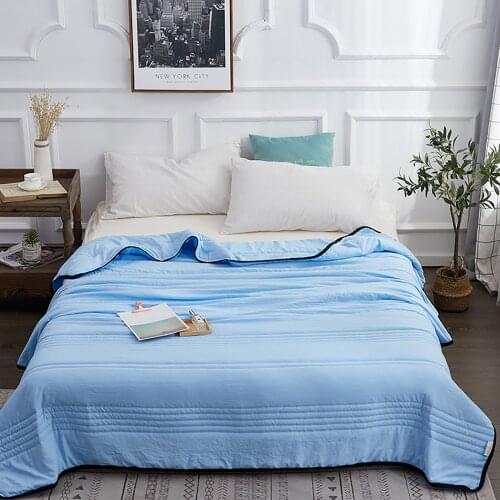 Summer Air Condition Cool Quilt Single Double Breathable Silk Quilt Solid Color Thin Stripe Air Conditioned Silk Quilt Prevents