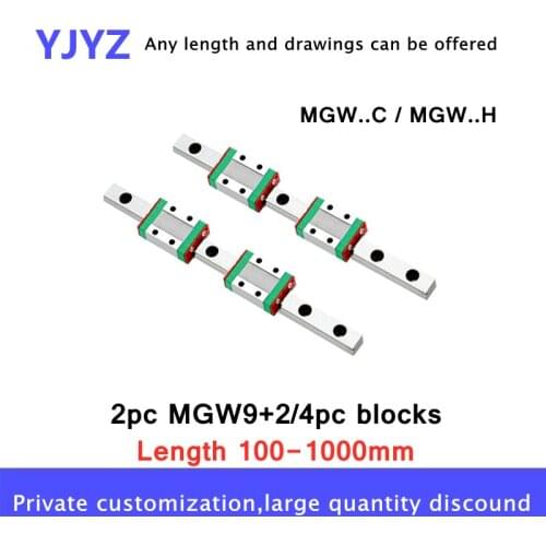 MGW9 100 150 200 250 300 350 -1000 mm 2pc MGW9 linear rail with 2pc/4pc MGW9C or MGW9H micro slide for locomotive machine tool