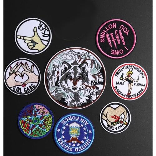 Fashion Wolf Ufo Space Embroidered Patches Iron On Eagle A-Level Appliques Fashion Heart Love Bikers Badges High Quality