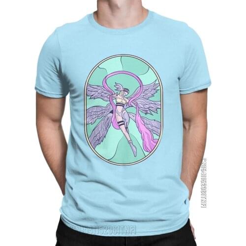 Angewomon Digimon Adventure Men T Shirt Digital Monster Crazy Tees Classic Crew Neck T-Shirt Cotton Big Size Clothes