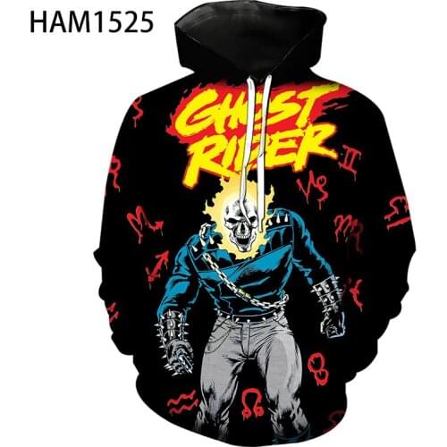 Ghost Rider 2021 summer new hooded mens and womens childrens 3D cartoon printed cool Sweatshirt street fashion casual jacket