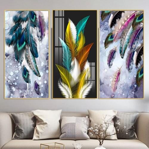 Large 5D Diy Daimond Painting Nordic Golden Plant Leaf colorful Feather 3D Diamond Mosaic Kit Full Rhinestone Embroidery Diamant