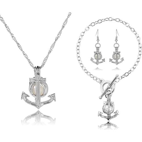 HENGSHENG Arrow Locket Cage Jewelry Set Pearl Oyster Pendant with 1 PC Real Oval Pearl in Charm
