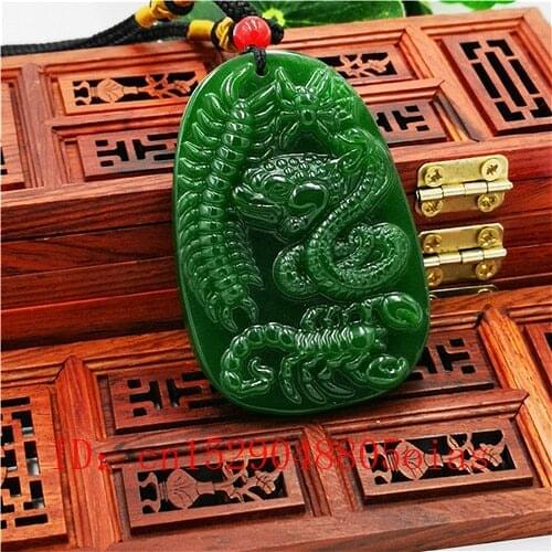 Natural Green Chinese Jade Scorpion Centipede Spider Pendant Necklace Fashion Charm Jewelry Carved Amulet Gifts for Women Men