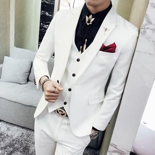 New Arrival One Button Ivory Groom Tuxedos Groomsmen Peak Lapel Mens Suits Blazers (Jacket+Pants+Vest+Tie) W:1017