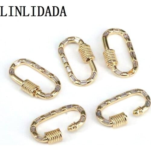 NEW Style 10Pcs 12*23mm Copper Open Oval shape Screw Clasps Paved Micro Clear CZ For Making Jewelry