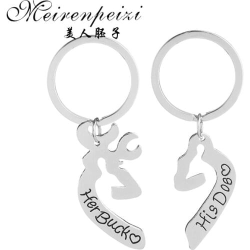 Deer Charm Hunter Keychain Set Her Buck His Doe Heart Hunting Key Chain Silver Couples Lovers Jewelry Valentines Day Gift