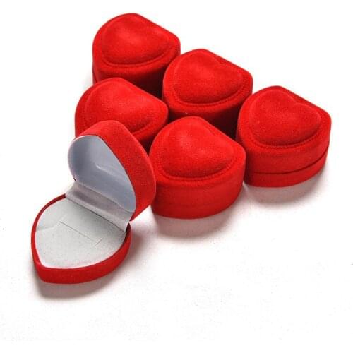 Open Velvet Display Box Jewelry Packaging Mini Cute Red Carrying Cases Foldable Red Heart Shaped Ring Box For Rings Lid