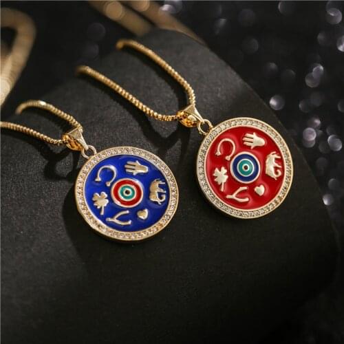 Fashion Dripping Oil Craft Evil Eye Pendant Necklace For Women Men AAA+ CZ Palm Elephant Heart Necklace Party Jewelry
