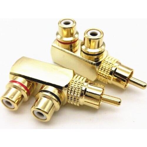 10pcs/lot Golden plated 1 RCA Male to 2 RCA Female AV Audio Video Adapter Plug Splitter Converter Connector