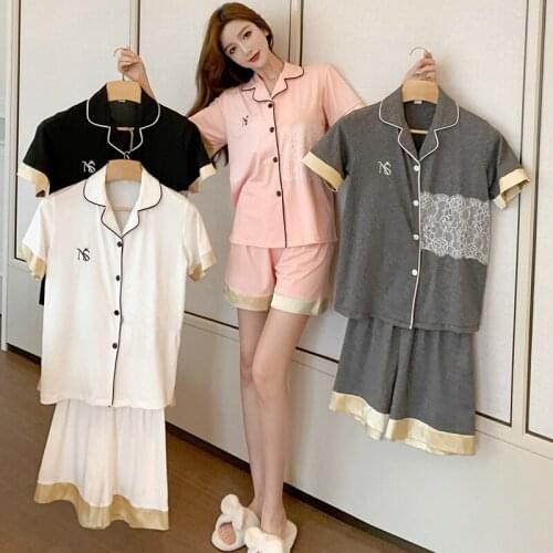 Short Sleeve Pajama Sets for Women Korean 2021 Summer Shorts Sleepwear Suit Pyjamas Homewear Pijama Mujer Two Piece Home Clothes