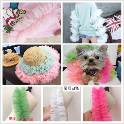 2Meters 3D Pleated Puff Gauze Skirt Lace Fabric Ruffle Trim Embroidered Mesh Collar Ribbon Sew Clothing Skirt Splicing Material