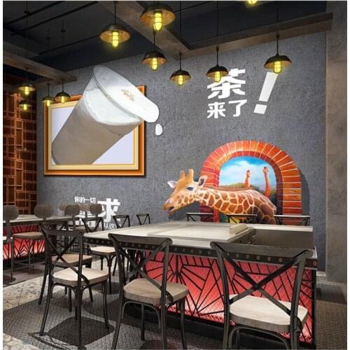 Drop Shipping photo Wallpaper Cold Tea Milk Dessert Shop Casual Meal Bar Wallpaper Custom Creative Hand Painted 3d Stereo Mural