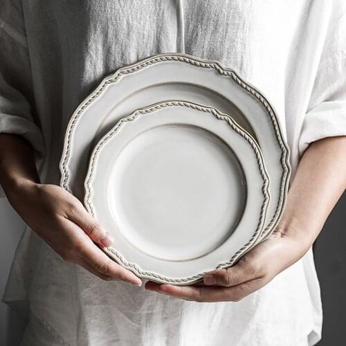 Retro Salad Plate Ceramic Tableware Set Wavy Side Tray Oval Soup French Fish Dish Rice Ware Soup Bowl Fruit Platter Dinner Tool