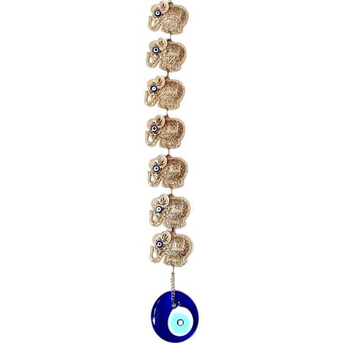 Seven Elephants, Glass Evil Eye Beads, Nickel Zinc Plated Wall Decoration, Decorative Souvenirs
