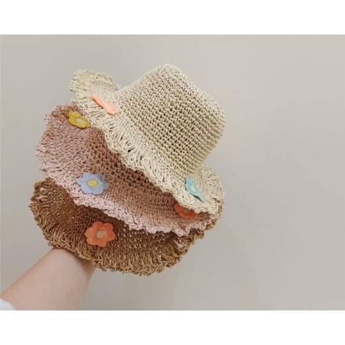 Spring Summer Girls Beach Sun Hat Kids Cute Flowers Straw Hats Outdoor Sun Protection Caps For Children