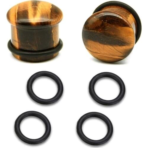 Tigers Eye Natural Organic Stone Ear Plugs Tunnles 2g to 5/8" Gauges Stretcher Piercing with 4pcs Rubber O-Rings