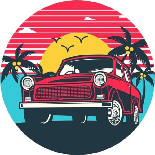 Customization Retro Sunset and Car Tropical Coconut Travel Electric Car Three-wheeled Car Sticker KK Vinyl Cover Scratches PVC