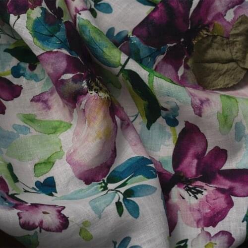High quality flax patchwork Rose Printing tissus High-end gowns, dresses, trousers, shirts and jackets fabric