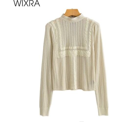 Wixra Autumn Sweaters Solid Hollow Out Thin Jumpers Elegant Office Wear Ladies New Hot Womens Knitted Tops