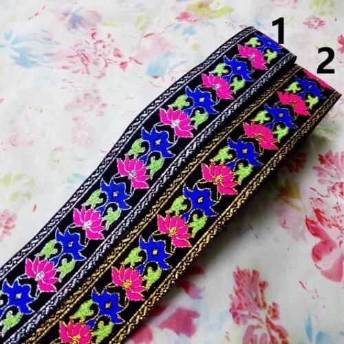 4cm 40mm 1-5/8' Blue Green Pink Lotus Filigree Silver Gold Laciness Costume National Jacquard Ribbon Woven Embroidery Webbing