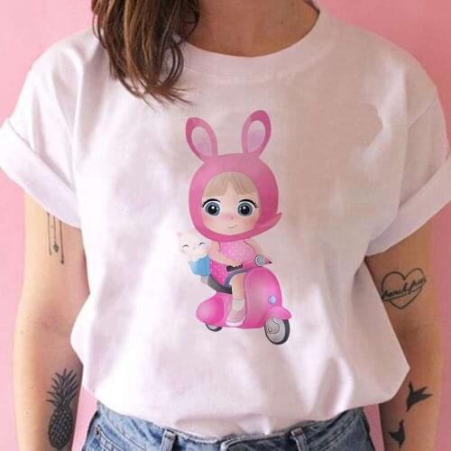 New T Shirts Women Girl And Electric Car Printed Top Cartoon Short Sleeve Female Round Neck Vetement Comfy Clothes Female