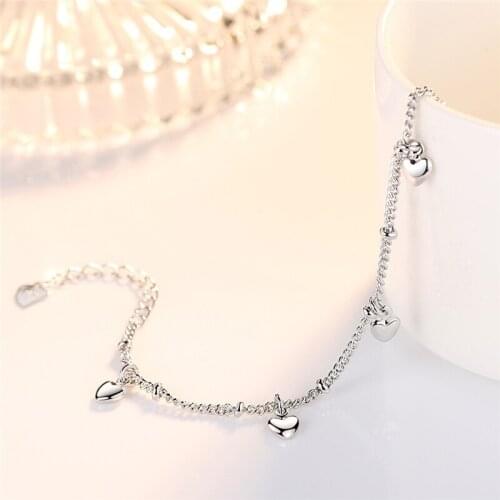 KOFSAC New Sweet Cute Love Heart Bracelets For Women Fashion 925 Sterling Silver Jewelry Bracelet Bangles Lady Engagement Gifts