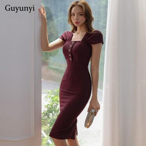 Tight Office Lady Dress 2021 Summer Square Collar Sleeveless Decorative Dingle-Breasted High Waist Pencil Elegant Party Dress
