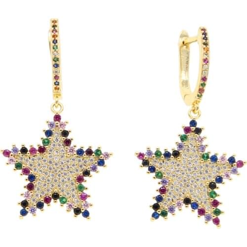 2021 Gold filled hot selling sparkling rainbow colorful cz star charm earring Christmas gift gorgeous women fashion jewelry gift