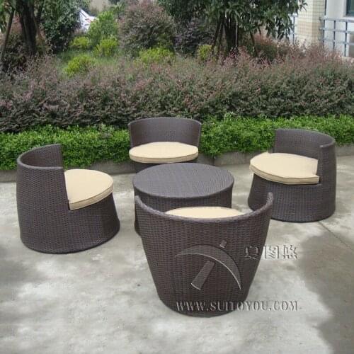 5 pcs Hand-Woven Brown Resin Wicker Bullet/Obelisk Sofa Set , Steel Frame Obelisk Sofa Set transport by sea