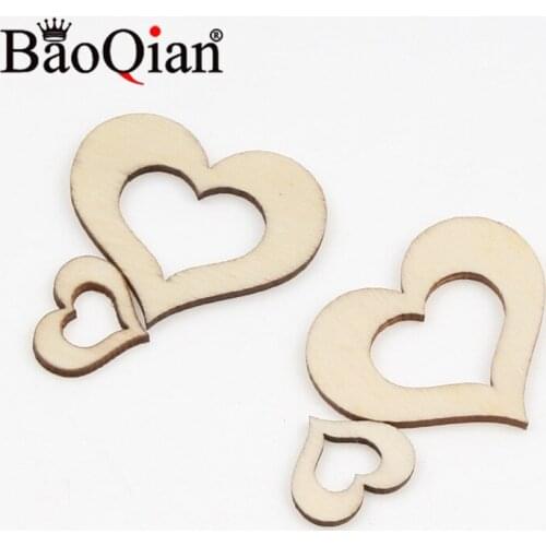 20pcs/lot Natural Wooden Scrapbook 17x20mm Hollow Love Shape Wooden Crafts Diy Charm Home Wedding Decoration