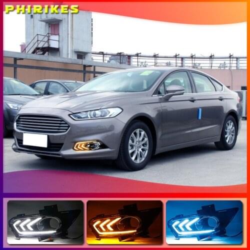 For Ford Mondeo Fusion 2013 2014 2015 2016 Car DRL LED Daytime Running Light fog lamp with Yellow Turning Signal style Relay