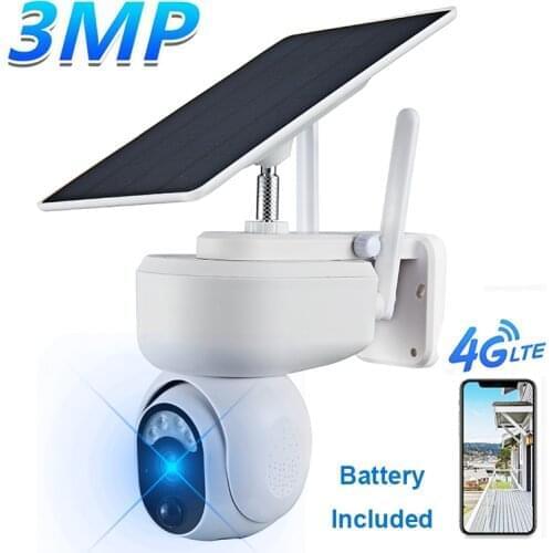 HONTUSEC 3MP 4G Solar PTZ IP Camera Outdoor Two Way Audio Motion Detection PIR Alarm Low Power Rechargeable Battery Camera