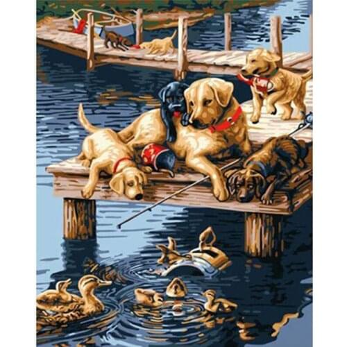 Painting by Numbers Dogs DIY Oil Coloring by Numbers Animals Picture Art Canvas Wall Set Home Decoration 40x50cm
