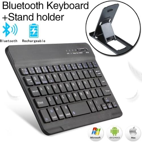 Keyboard Wireless Bluetooth Keyboard for Ipad Phone Tablet Mini Wireless Rechargable Keyboard + (Tablet PC/Mobile Phone) Holder