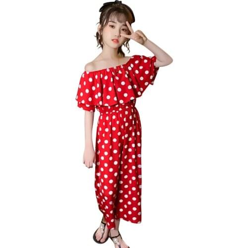 Girl Overalls Off-shoulder Girls Romper Dot Pattern Girls Jumpsuit Sunsuit Summer Teenage Clothes Outfits