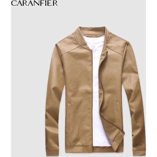 CARANFIER Mens Leather Jackets PU Faux Spring Fall Thin Coats Biker Punk Motorcycle Male Classic Jacket Stand Collar Zippers