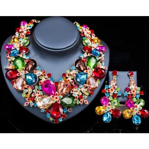 LAN PALACE parure bijoux femme wedding decoration jewelry set Austrian crystal necklace and earrings for party free shipping