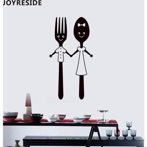 JOYRESIDE Fork Spoon Cute Wall Decal Sweet Wall Sticker Kitchen Vinyl Decal Home Kitchen Room Art Decor Interior Designed A802