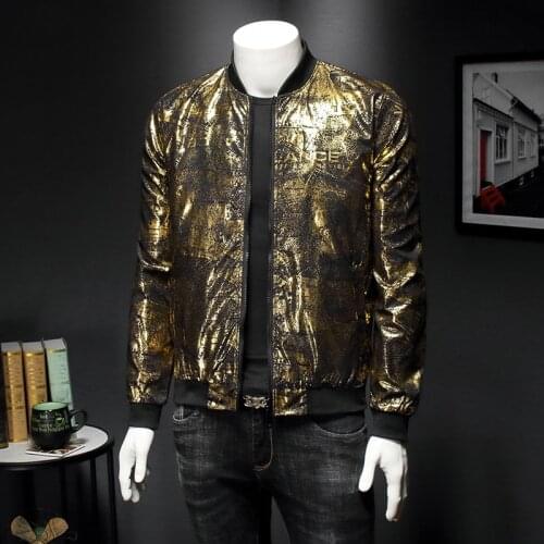 Retro black gold printed party jacket slim printed jacket 2021 autumn mens jacquard casual jacket