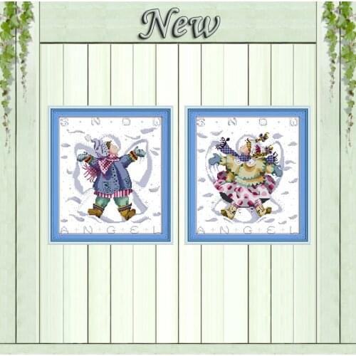 The boy play in the snow lovely girl Painting Counted Print on canvas DMC 14CT 11CT Cross Stitch Needlework Kits Embroidery Sets