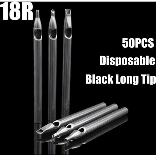 50PCS Black Tattoo Long Tips 18RT Disposable Plastic Long Tattoo Tips Nozzle Tube 18R For Tattoo Supplies Free Shipping