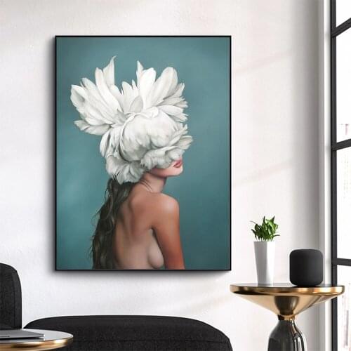 Wall Art Canvas Print Figure Paiting Feather Girl Picture For Living Room Home Decor Poster No Frame
