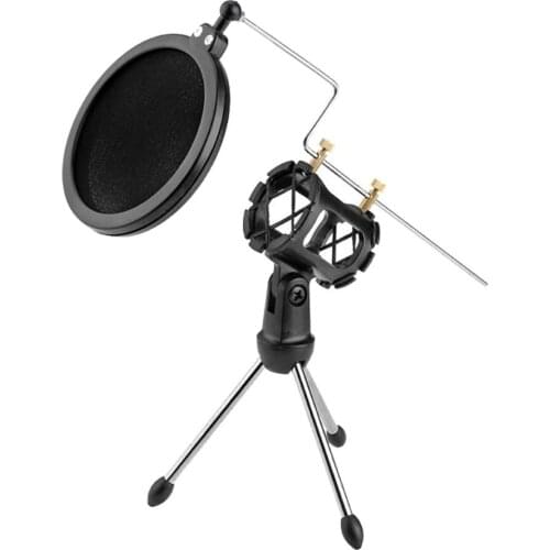 Desktop Adjustable Mic Tripod Bracket Microphone Stand Mount Holder with Filter