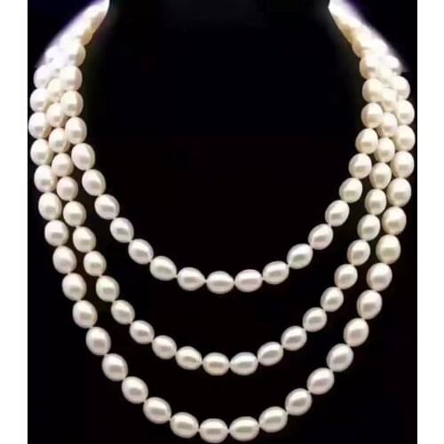 Natural White Rice Freshwater Pearls 7-8mm Long Necklace 150cm