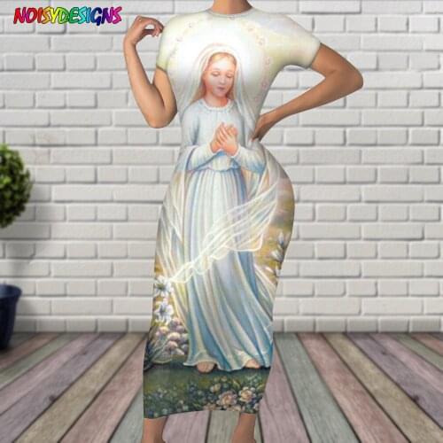 NOISYDESIGNS 2021 New Arrivals Fashion Women Elegant Short Sleeve Maria Mother of God Printed Womens Party Pencil Dress