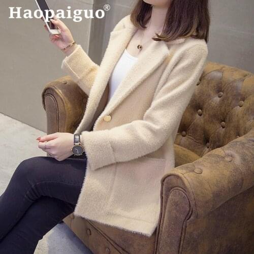 Mink Cashmere Sweater Autumn Women Long Sleeve Patchwork Knitted Open Front Cardigan Women Coat Sueter Mujer Invierno 2019 Tops