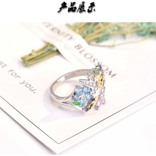 New creative womens Genie angel wing drop glue inlaid Rhinestone Ring Cocktail Ring Flower Wedding Jewelry SIZE 6-11