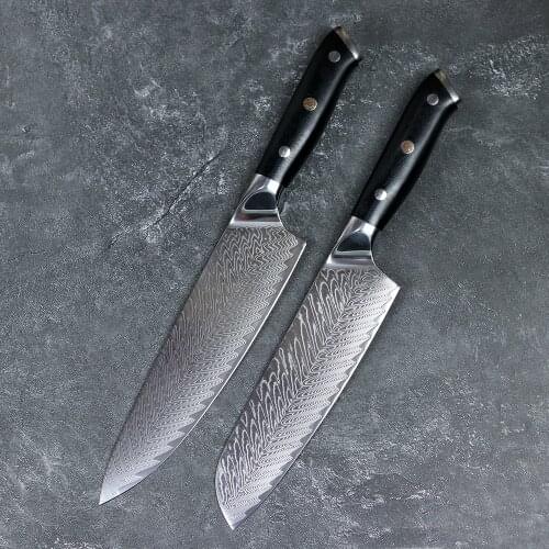 JUNSHENG 67-layer Damascus Steel Kitchen Knife 2-Piece Set Chef Knife G10 Handle Plum Blossom Rivet Multifunctional Fruit Knife