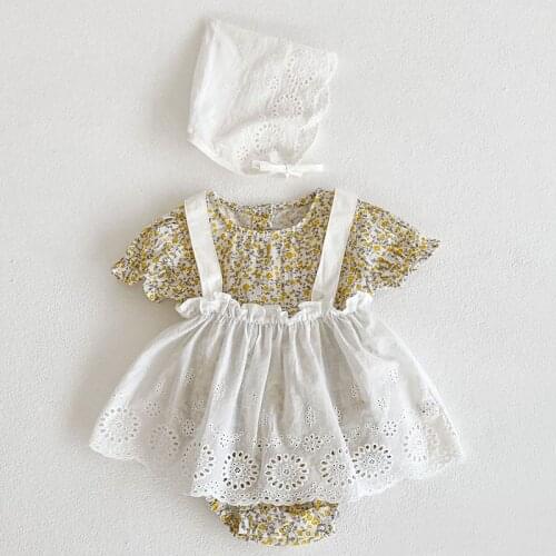 Toddler Baby Girl Flower Dress Rompers+Hat Summer Baby Girl Clothes Suit Infant Baby Girls Cotton Short Sleeve Jumpsuit